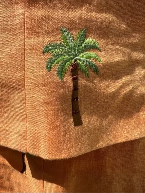 Jade by Melody Tam 100% Linen Embroidered Palm Tree Two Piece Set Size 4 - Picture 4 of 7